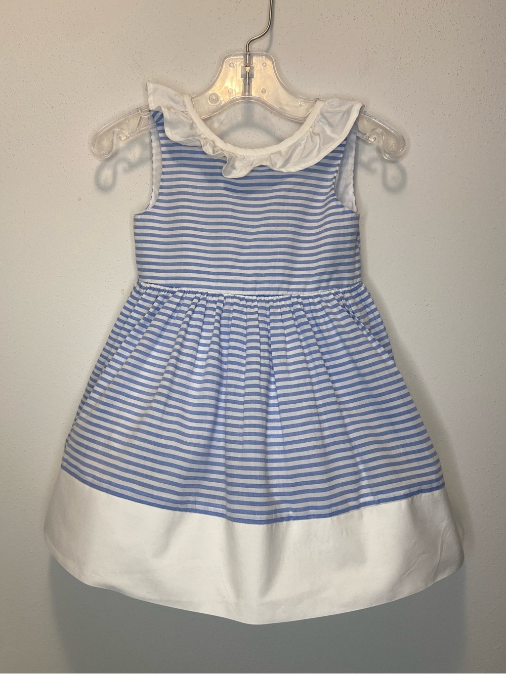 Tommy Bahama Blue and White Striped Ruffle Collar Dress for Girls